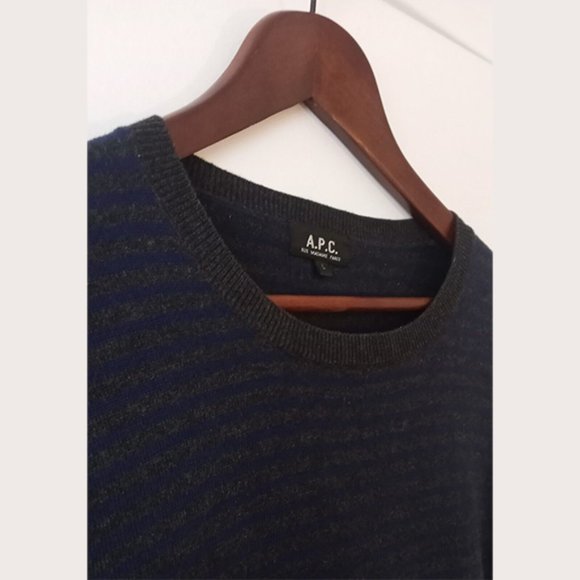 APC - Black and Blue striped sweater - Cotton/silk/Cashmere - Sz L (Fits M) - Picture 2 of 8